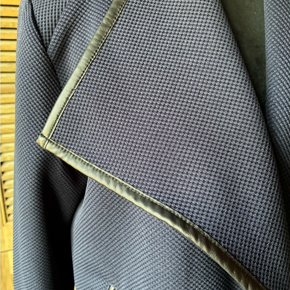 EUC Calvin Klein Navy Textured Blazer with Leather Trim - Picture 3 of 6